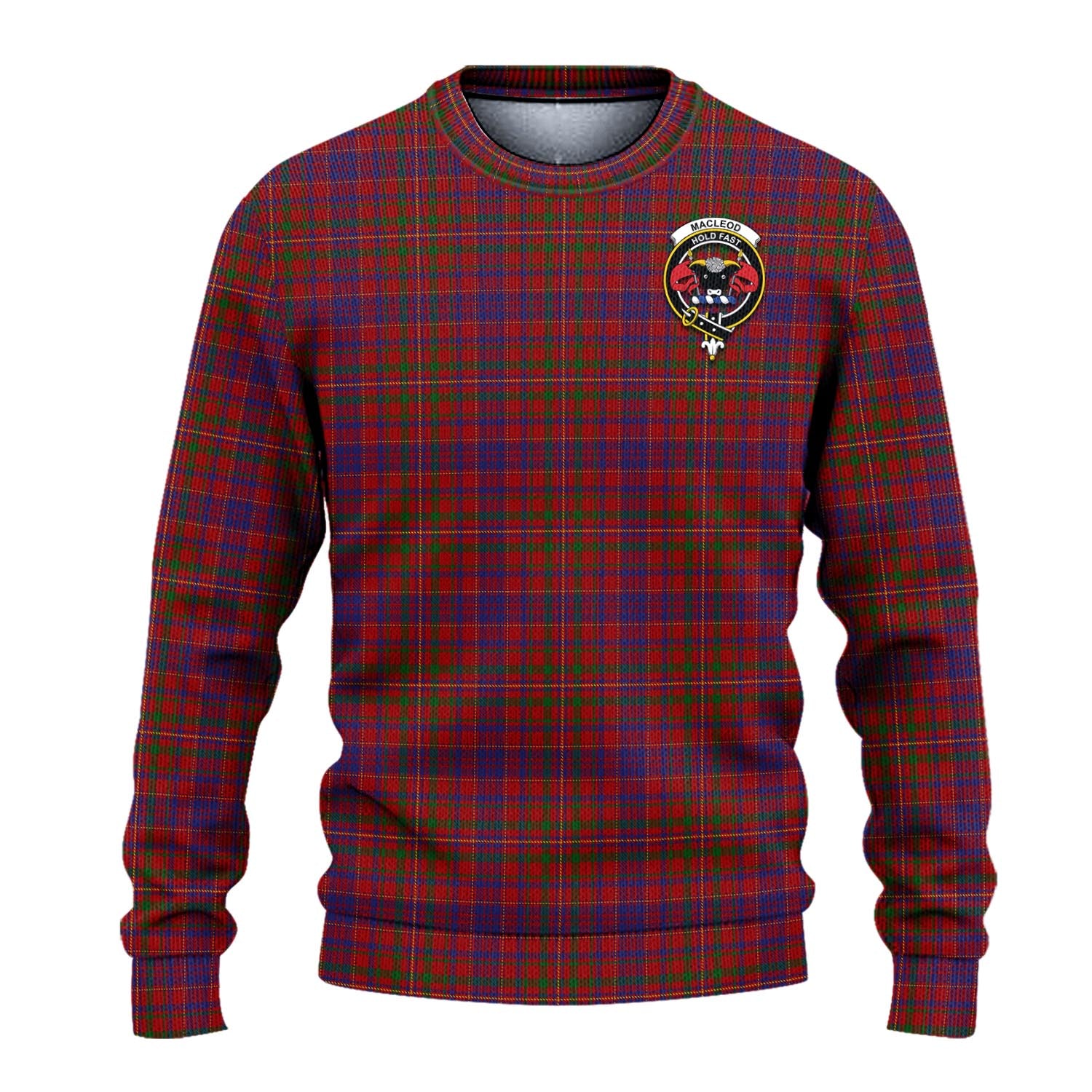 MacLeod Red Tartan Knitted Sweater with Family Crest - Tartanvibesclothing