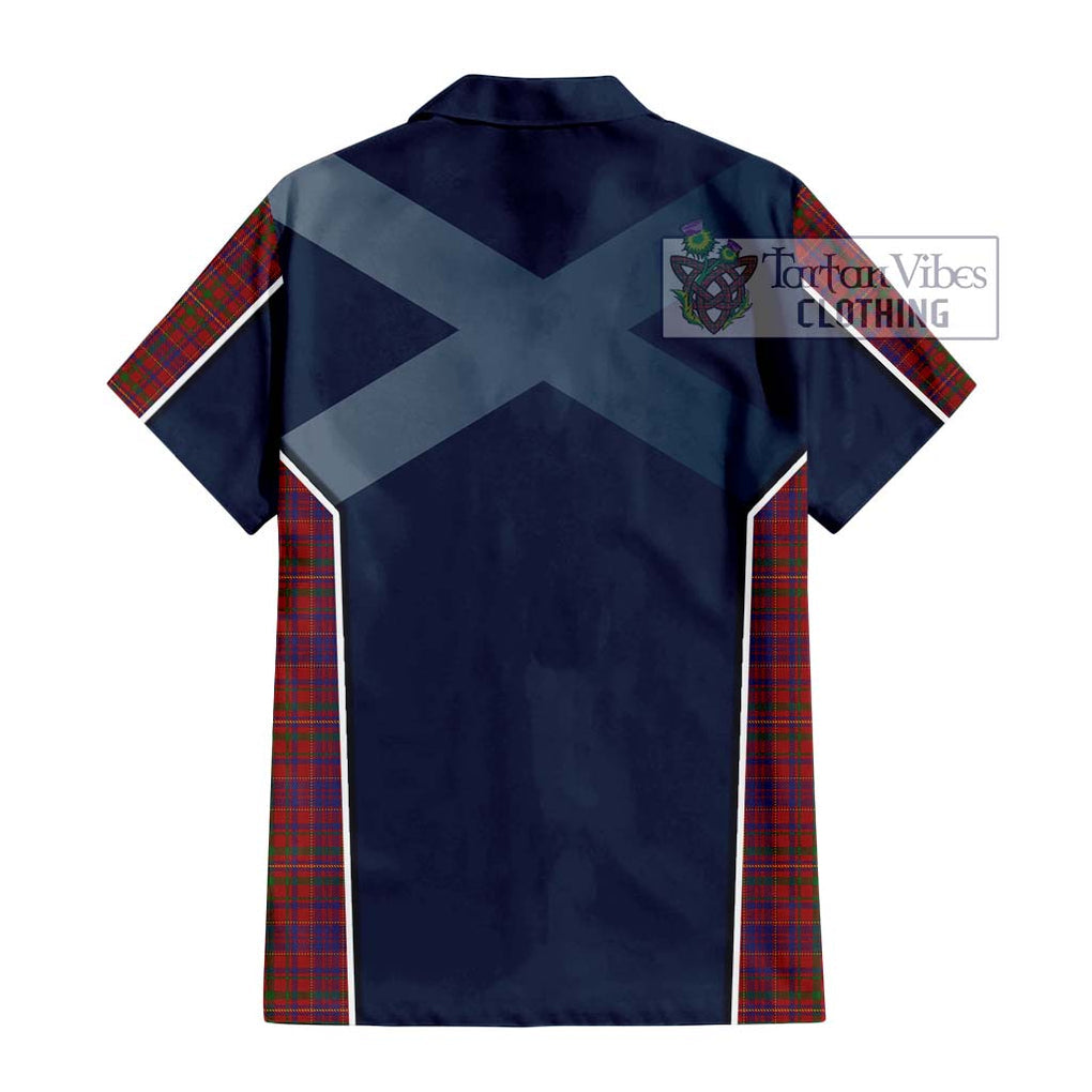 MacLeod Red Tartan Short Sleeve Button Shirt with Family Crest and Lion Rampant Vibes Sport Style - Tartan Vibes Clothing