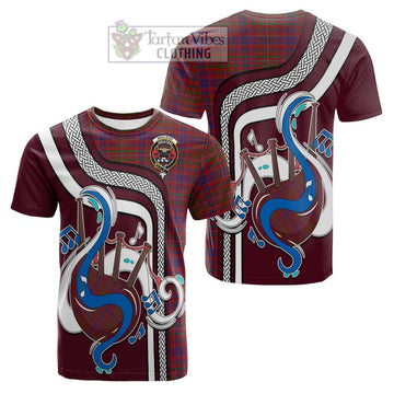 MacLeod Red Tartan Cotton T-shirt with Epic Bagpipe Style