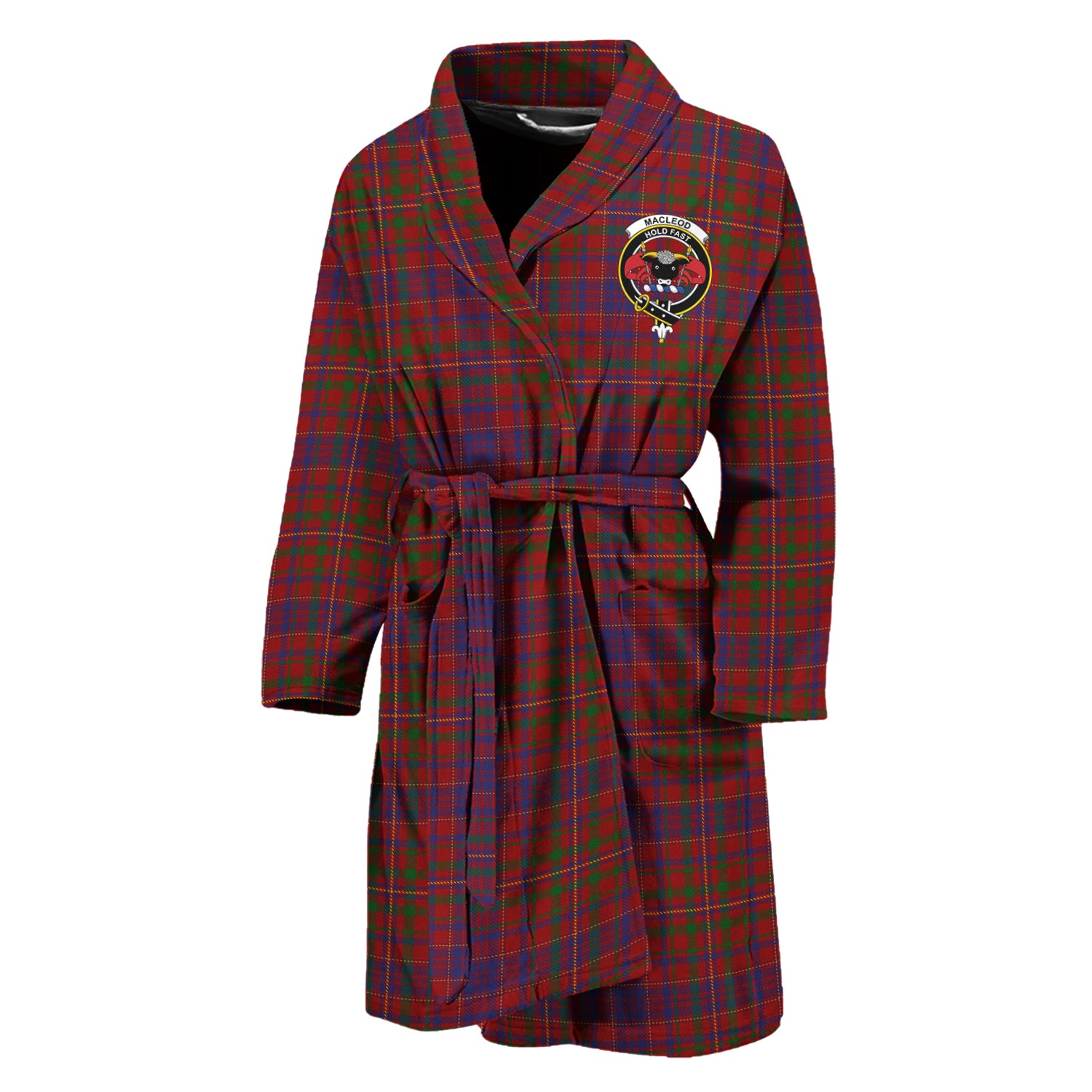 MacLeod Red Tartan Bathrobe with Family Crest Unisex M - Tartan Vibes Clothing