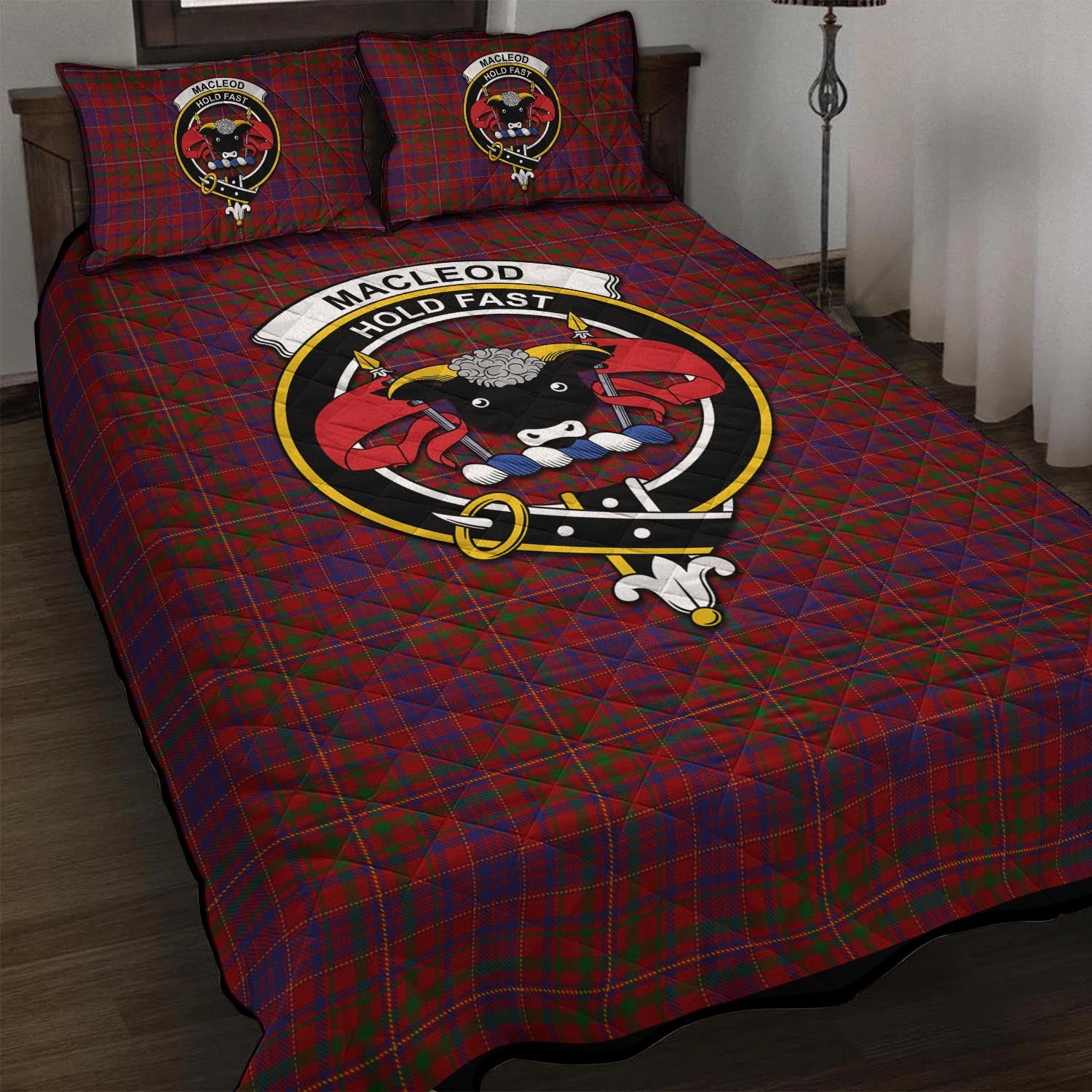 MacLeod Red Tartan Quilt Bed Set with Family Crest - Tartan Vibes Clothing