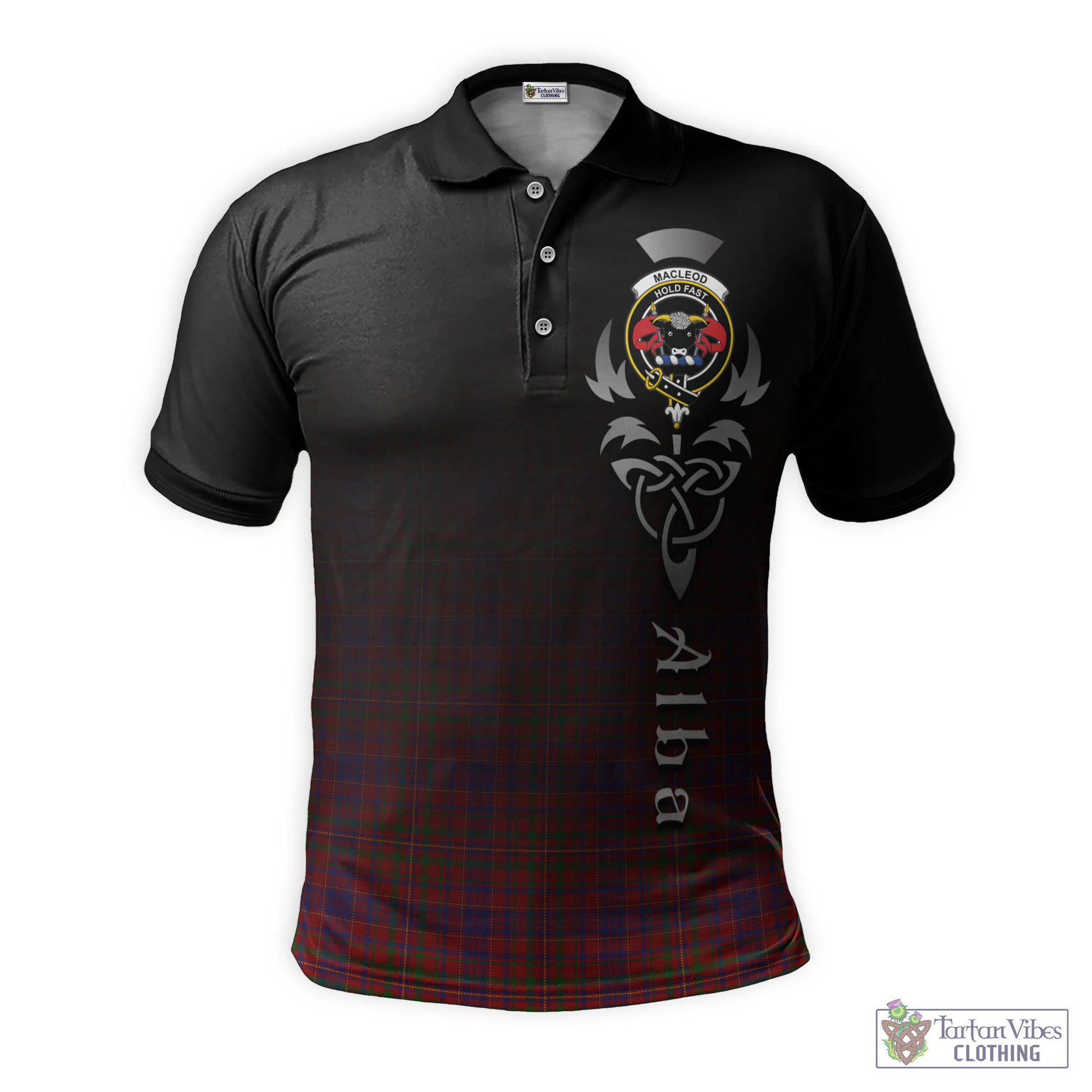 Tartan Vibes Clothing MacLeod Red Tartan Polo Shirt Featuring Alba Gu Brath Family Crest Celtic Inspired