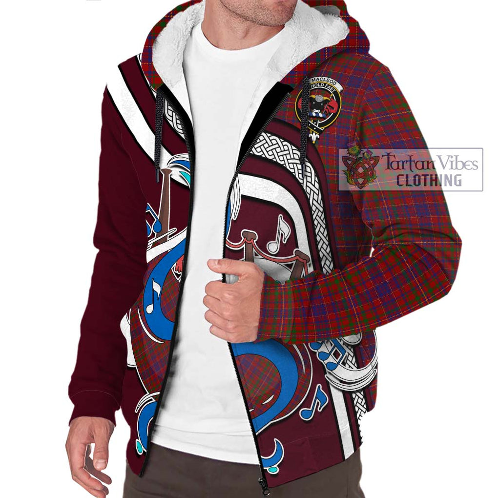 MacLeod Red Tartan Sherpa Hoodie with Epic Bagpipe Style Unisex - Tartanvibesclothing Shop