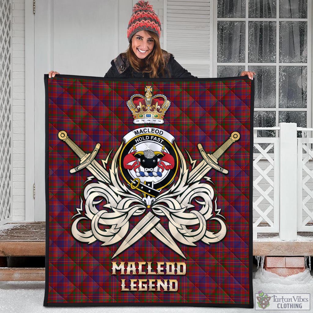 Tartan Vibes Clothing MacLeod Red Tartan Quilt with Clan Crest and the Golden Sword of Courageous Legacy