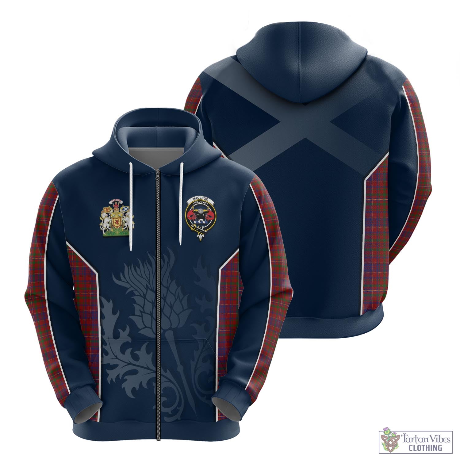 Tartan Vibes Clothing MacLeod Red Tartan Hoodie with Family Crest and Scottish Thistle Vibes Sport Style