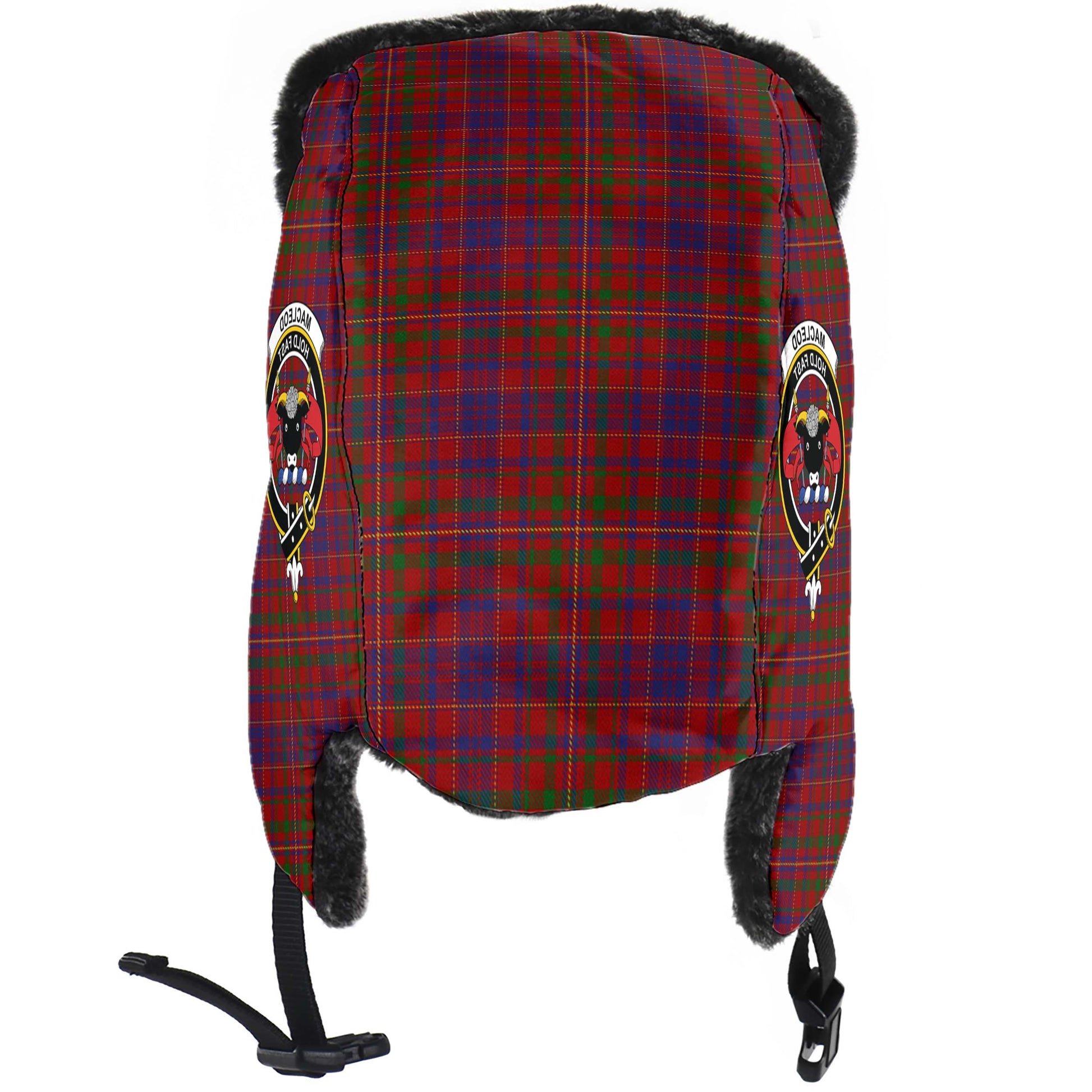 MacLeod Red Tartan Winter Trapper Hat with Family Crest - Tartanvibesclothing