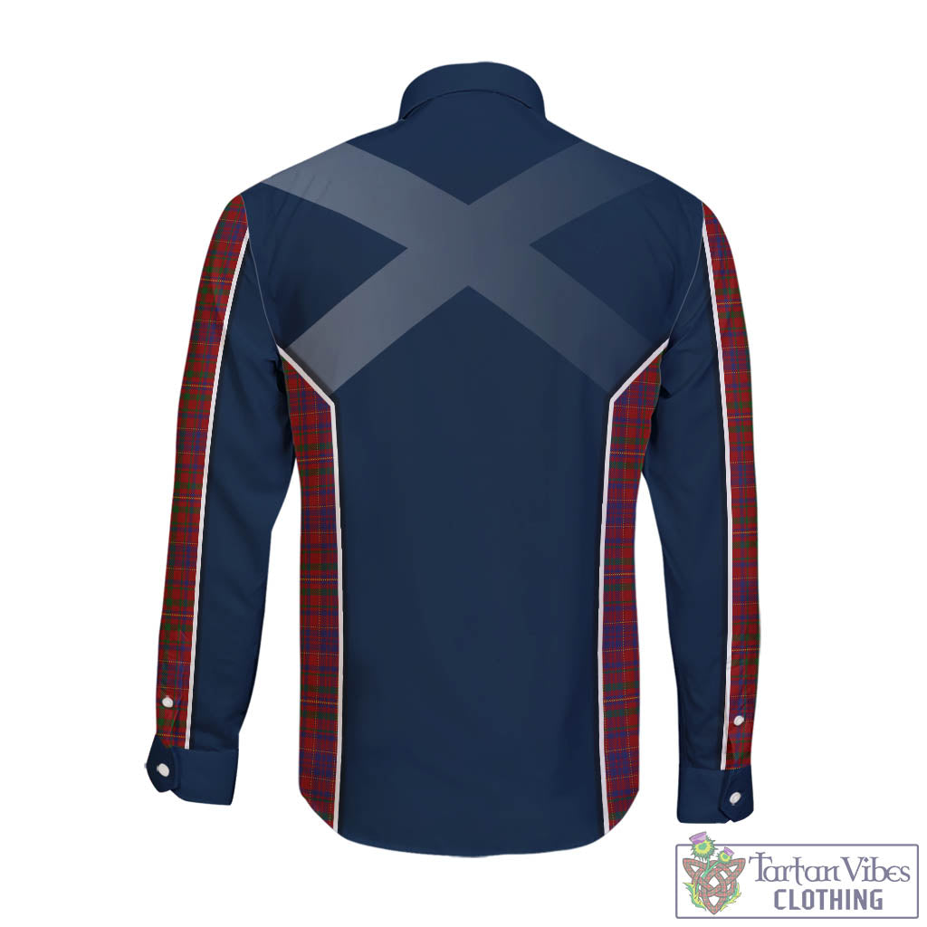 Tartan Vibes Clothing MacLeod Red Tartan Long Sleeve Button Up Shirt with Family Crest and Scottish Thistle Vibes Sport Style