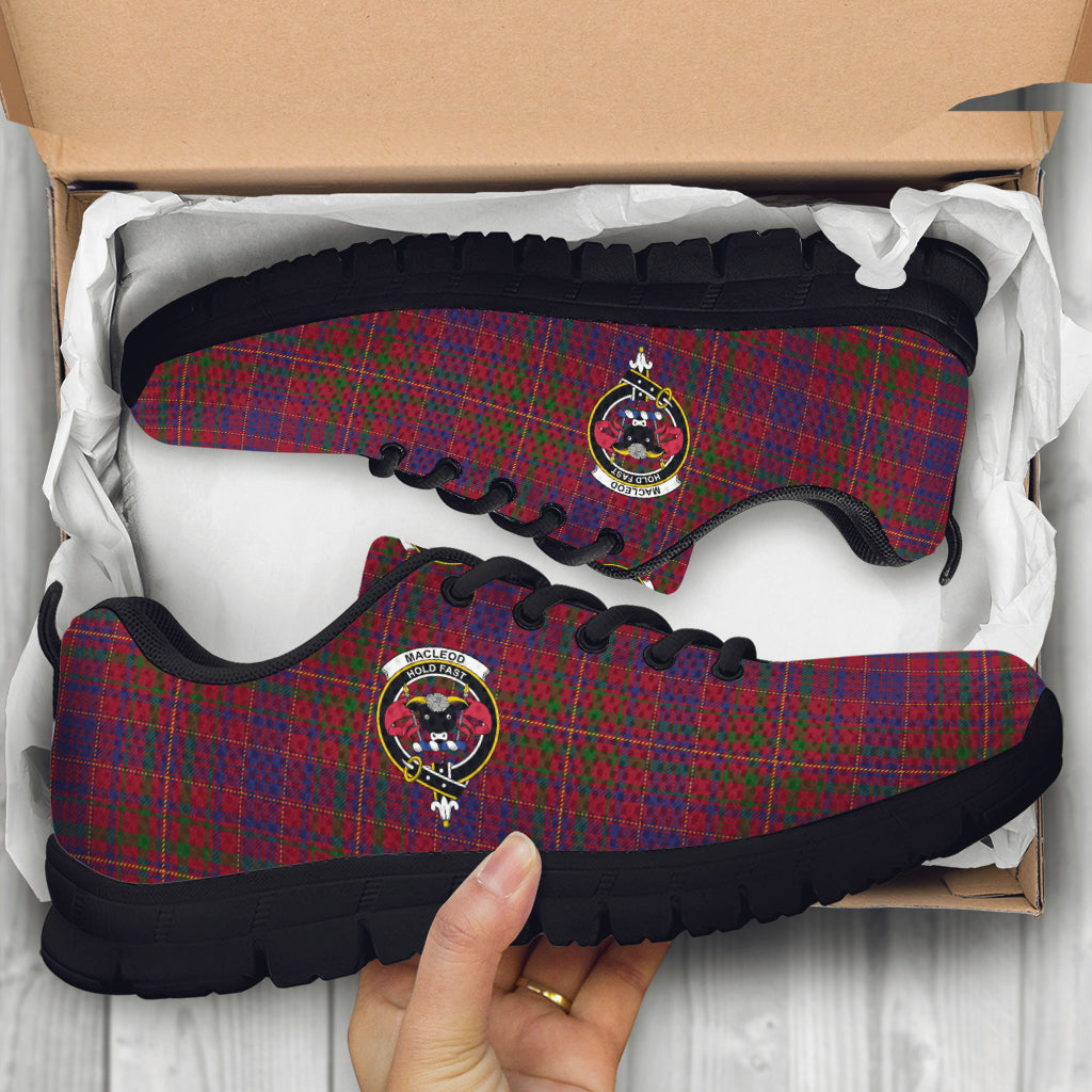 MacLeod Red Tartan Sneakers with Family Crest - Tartan Vibes Clothing