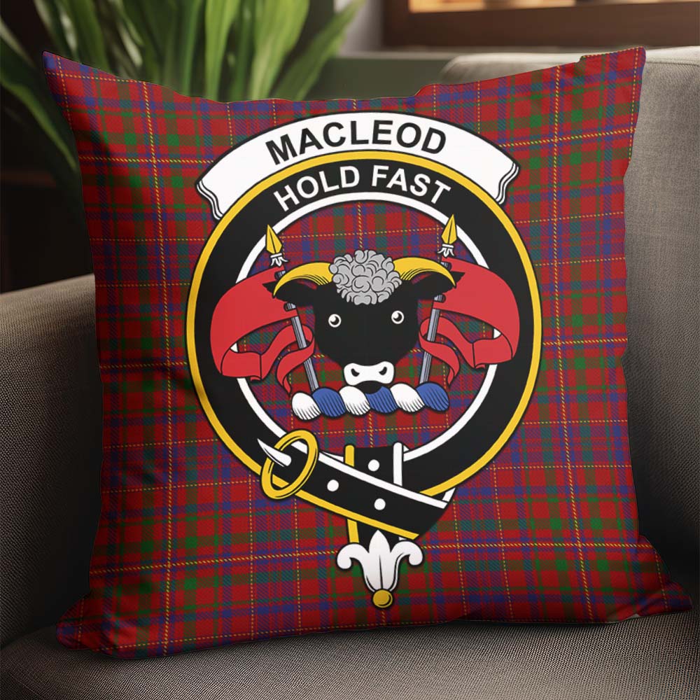 MacLeod Red Tartan Pillow Cover with Family Crest - Tartanvibesclothing