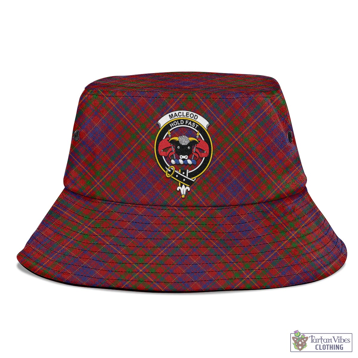 Tartan Vibes Clothing MacLeod Red Tartan Bucket Hat with Family Crest