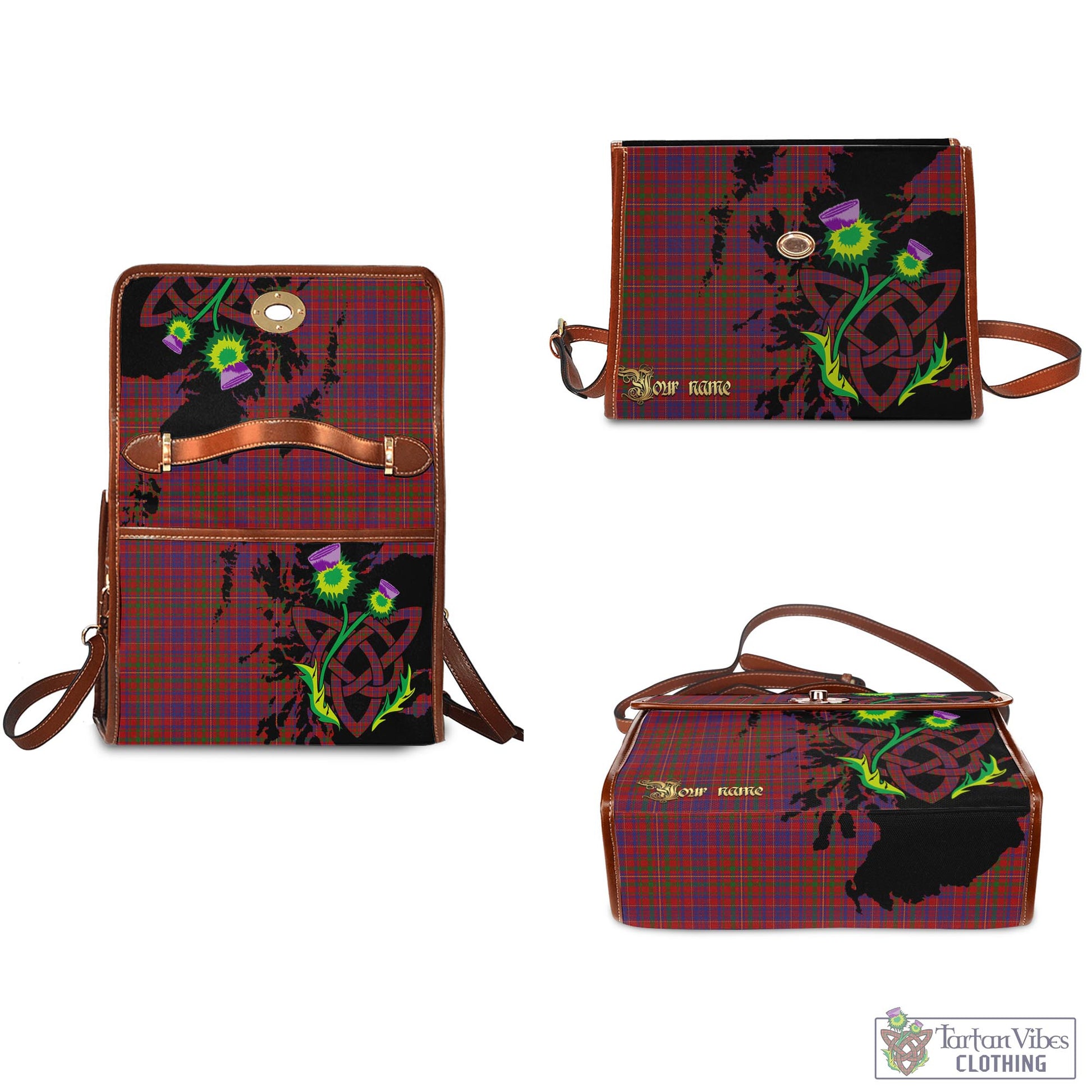 Tartan Vibes Clothing MacLeod Red Tartan Waterproof Canvas Bag with Scotland Map and Thistle Celtic Accents