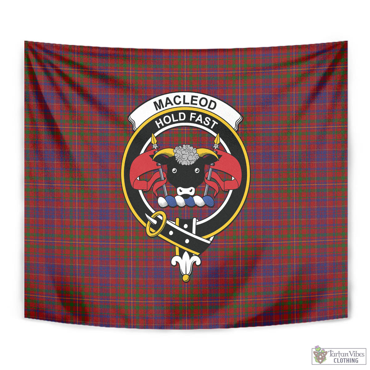 Tartan Vibes Clothing MacLeod Red Tartan Tapestry Wall Hanging and Home Decor for Room with Family Crest