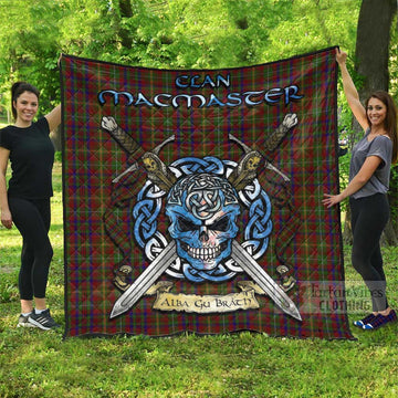 MacMaster (McMaster) Tartan Quilt with Celtic Skull Alba Gu Brath Style Super King Quilt 91" x 110" - Tartan Vibes Clothing