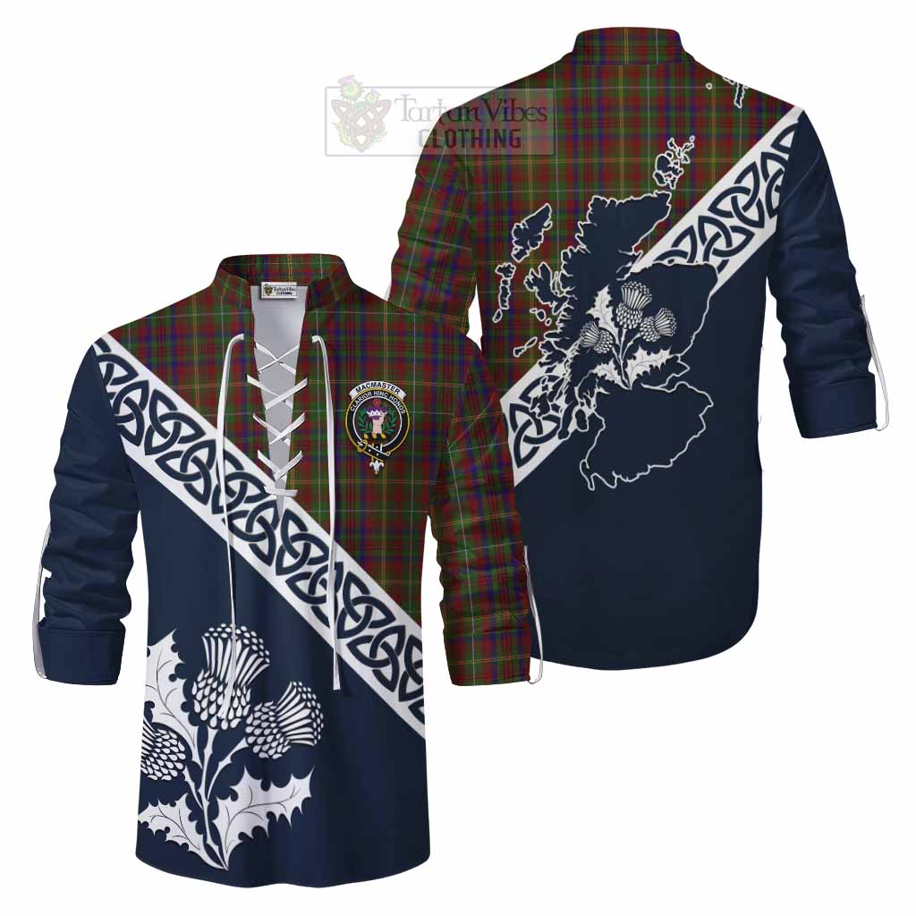 MacMaster (McMaster) Tartan Ghillie Kilt Shirt Featuring Thistle and Scotland Map Men - Tartan Vibes Clothing