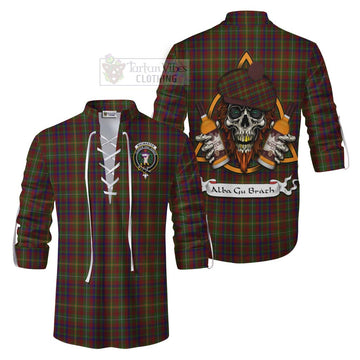 MacMaster (McMaster) Tartan Ghillie Kilt Shirt with Family Crest and Bearded Skull Holding Bottles of Whiskey Men - Tartan Vibes Clothing