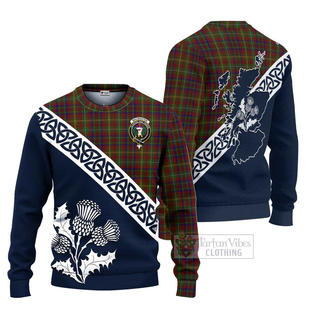 Tartan Vibes Clothing MacMaster (McMaster) Tartan Knitted Sweater Featuring Thistle and Scotland Map