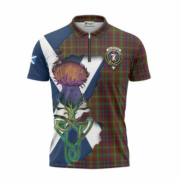 MacMaster (McMaster) Tartan Family Crest Zipper Polo Shirt Scottish Thistle Celtic Inspired Unisex - Tartan Vibes Clothing