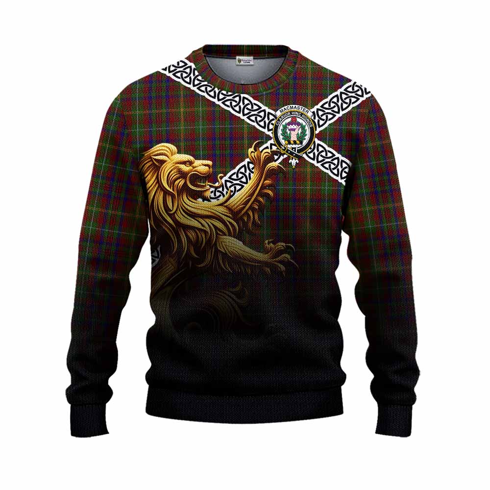 MacMaster (McMaster) Crest Tartan Knitted Sweater with Golden Lion Emblem Celtic Style Unisex - Tartan Vibes Clothing