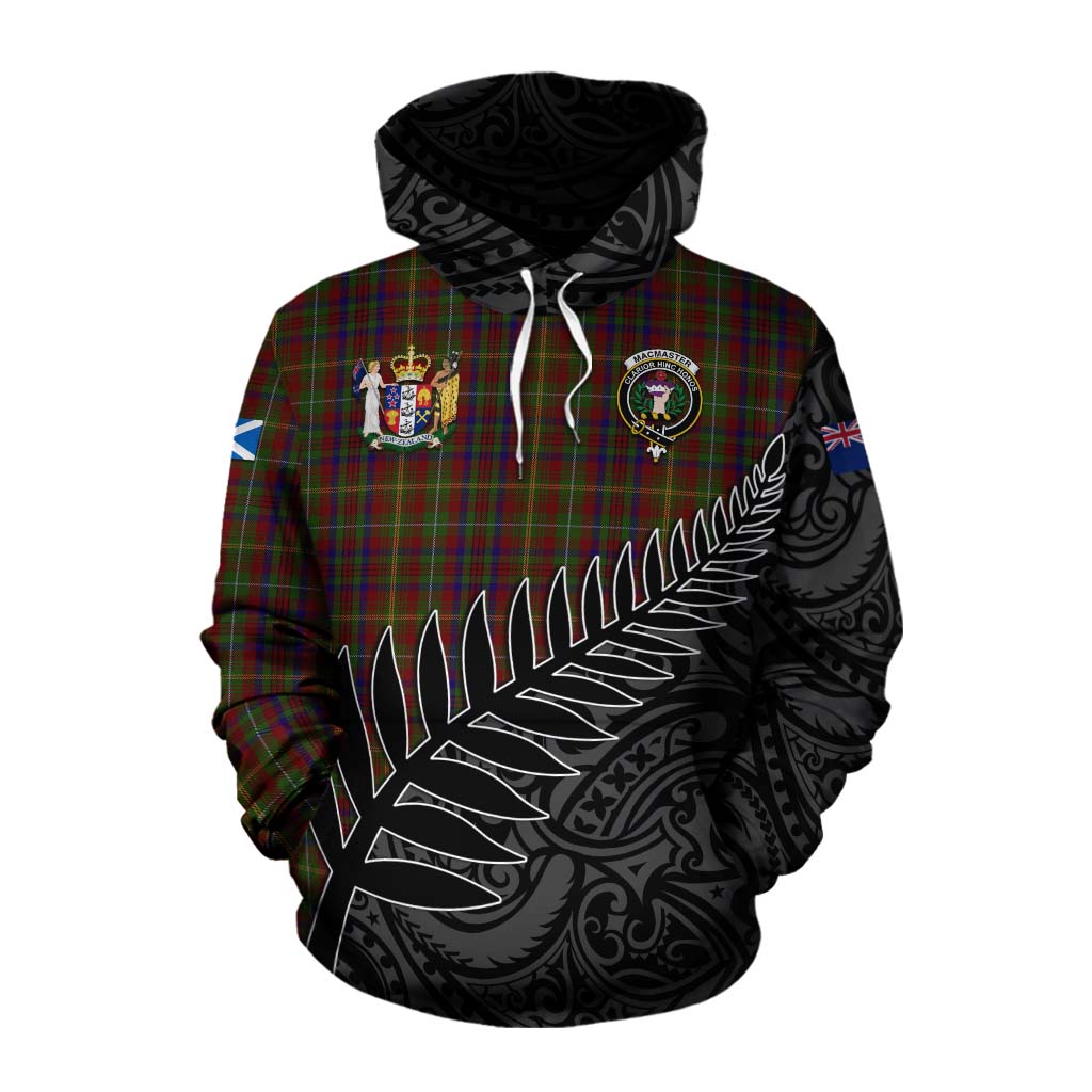 Tartan Vibes Clothing MacMaster (McMaster) Crest Tartan Cotton Hoodie with New Zealand Silver Fern Half Style