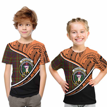 MacMaster (McMaster) Crest Tartan Kid T-Shirt with Polynesian Vibes Style - Orange Version