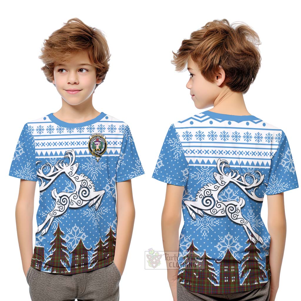 Tartan Vibes Clothing MacMaster (McMaster) Clan Christmas Kid T-Shirt Celtic Reindeer Style