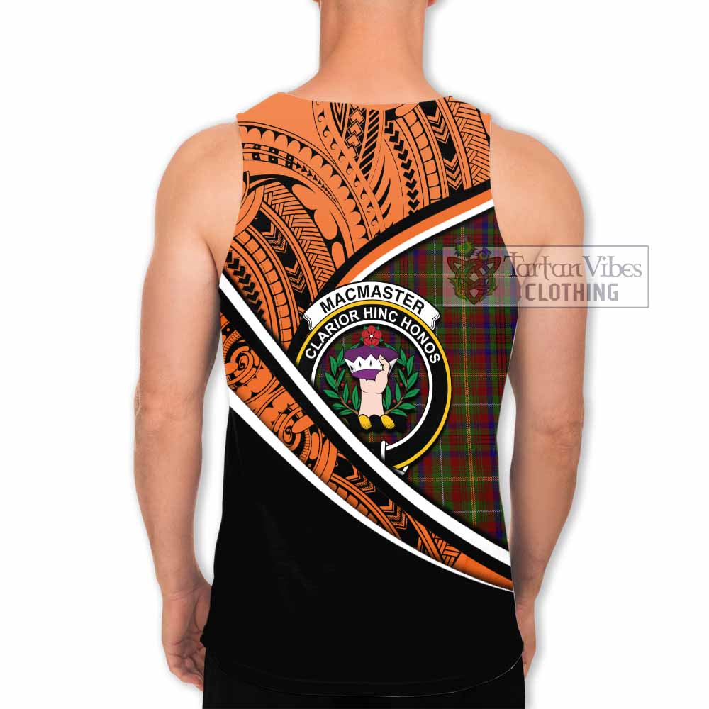 Tartan Vibes Clothing MacMaster (McMaster) Crest Tartan Men's Tank Top with Maori Tattoo Style - Orange Version