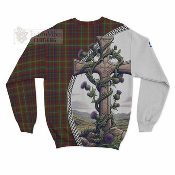 MacMaster (McMaster) Tartan Sweatshirt with Family Crest and St. Andrew's Cross Accented by Thistle Vines