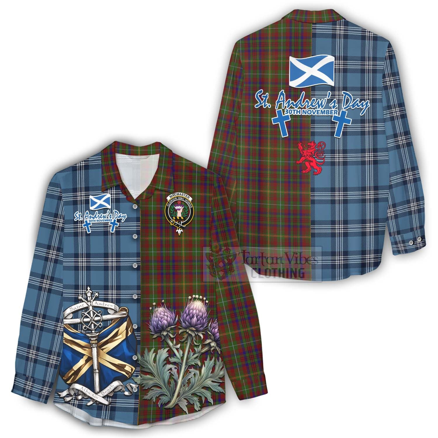 Tartan Vibes Clothing MacMaster (McMaster) Tartan Women's Casual Shirt Happy St. Andrew's Day Half Tartan Style