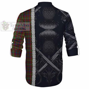 MacMaster (McMaster) Tartan Ghillie Kilt Shirt with Family Crest Cross Sword Thistle Celtic Vibes - Tartan Vibes Clothing