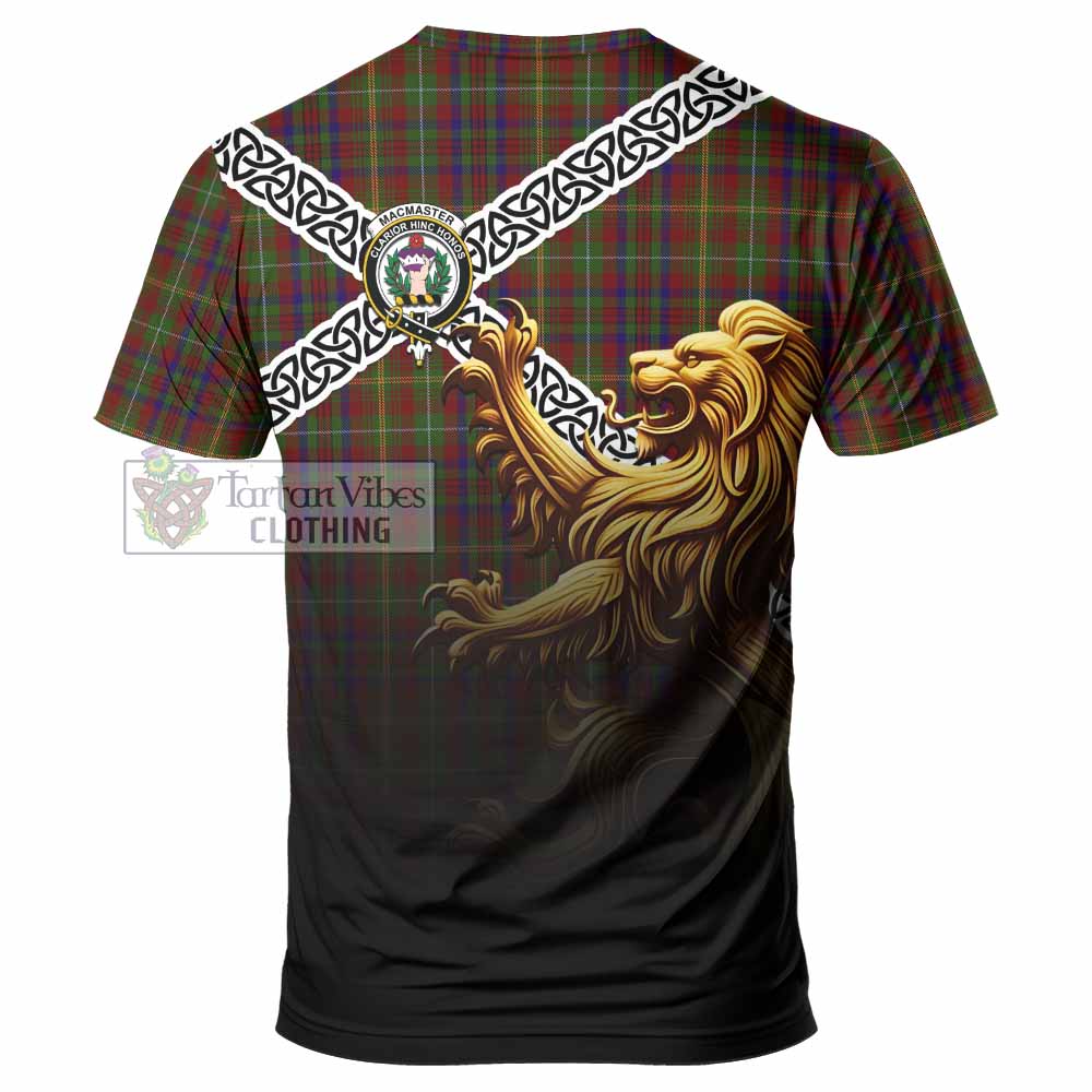 MacMaster (McMaster) Crest Tartan T-Shirt with Golden Lion Emblem Celtic Style - Tartan Vibes Clothing