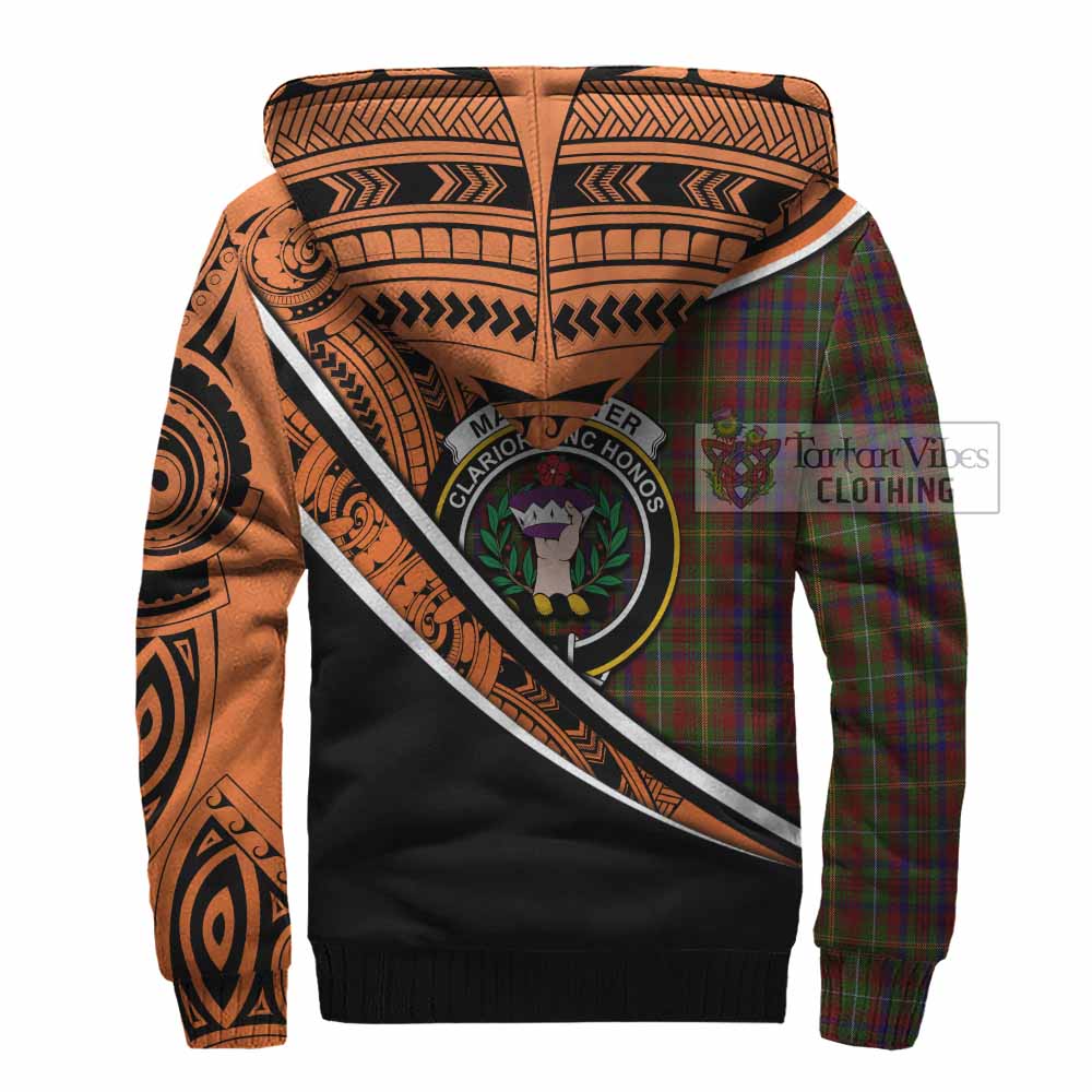 Tartan Vibes Clothing MacMaster (McMaster) Crest Tartan Sherpa Hoodie with Maori Tattoo Style - Orange Version