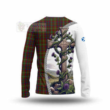 MacMaster (McMaster) Tartan Long Sleeve T-Shirt with Family Crest and St. Andrew's Cross Accented by Thistle Vines - Tartan Vibes Clothing