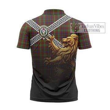 MacMaster (McMaster) Crest Tartan Zipper Polo Shirt with Golden Lion Emblem Celtic Style - Tartan Vibes Clothing