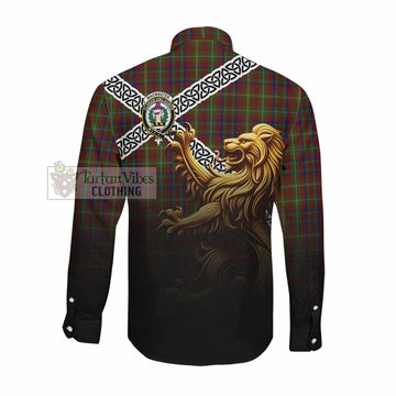 MacMaster (McMaster) Crest Tartan Long Sleeve Button Shirt with Golden Lion Emblem Celtic Style Men's Shirt - Tartan Vibes Clothing