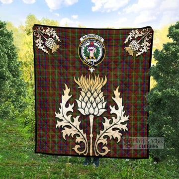 MacMaster (McMaster) Tartan Quilt with Family Crest and Golden Thistle Style - Tartan Vibes Clothing