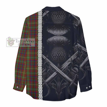 MacMaster (McMaster) Tartan Women's Casual Shirt with Family Crest Cross Sword Thistle Celtic Vibes - Tartan Vibes Clothing