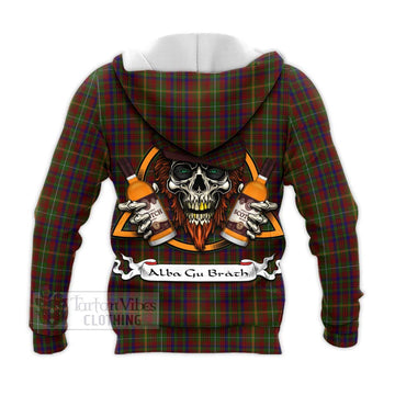 MacMaster (McMaster) Tartan Knitted Hoodie with Family Crest and Bearded Skull Holding Bottles of Whiskey - Tartan Vibes Clothing