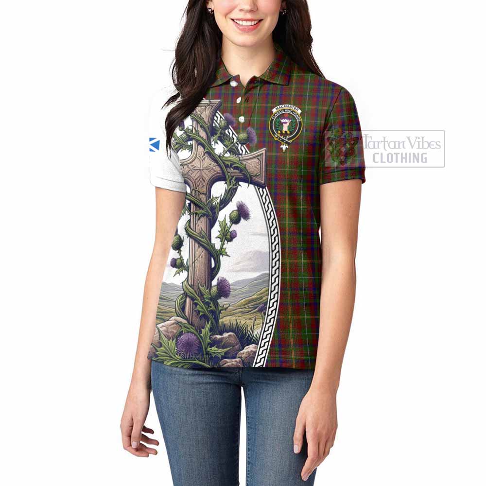 Tartan Vibes Clothing MacMaster (McMaster) Tartan Women's Polo Shirt with Family Crest and St. Andrew's Cross Accented by Thistle Vines