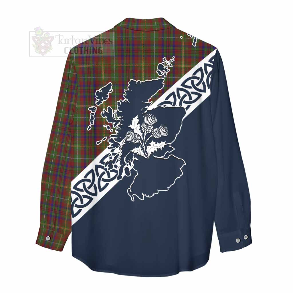 Tartan Vibes Clothing MacMaster (McMaster) Tartan Women's Casual Shirt Featuring Thistle and Scotland Map