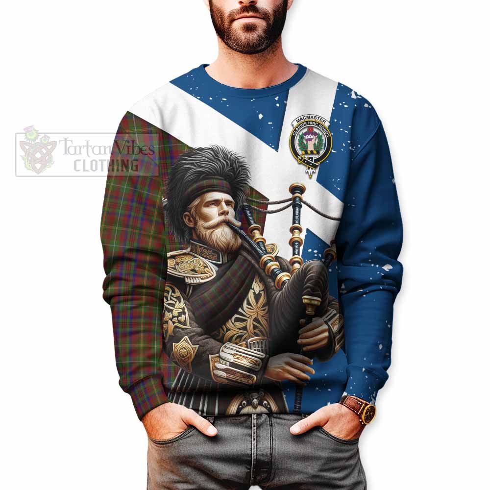 MacMaster (McMaster) Tartan Sweatshirt with Family Crest Scottish Bagpiper Vibes - Tartan Vibes Clothing