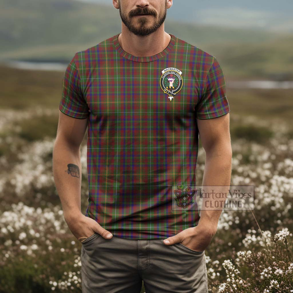 Tartan Vibes Clothing MacMaster (McMaster) Tartan T-Shirt with Family Crest and Bearded Skull Holding Bottles of Whiskey