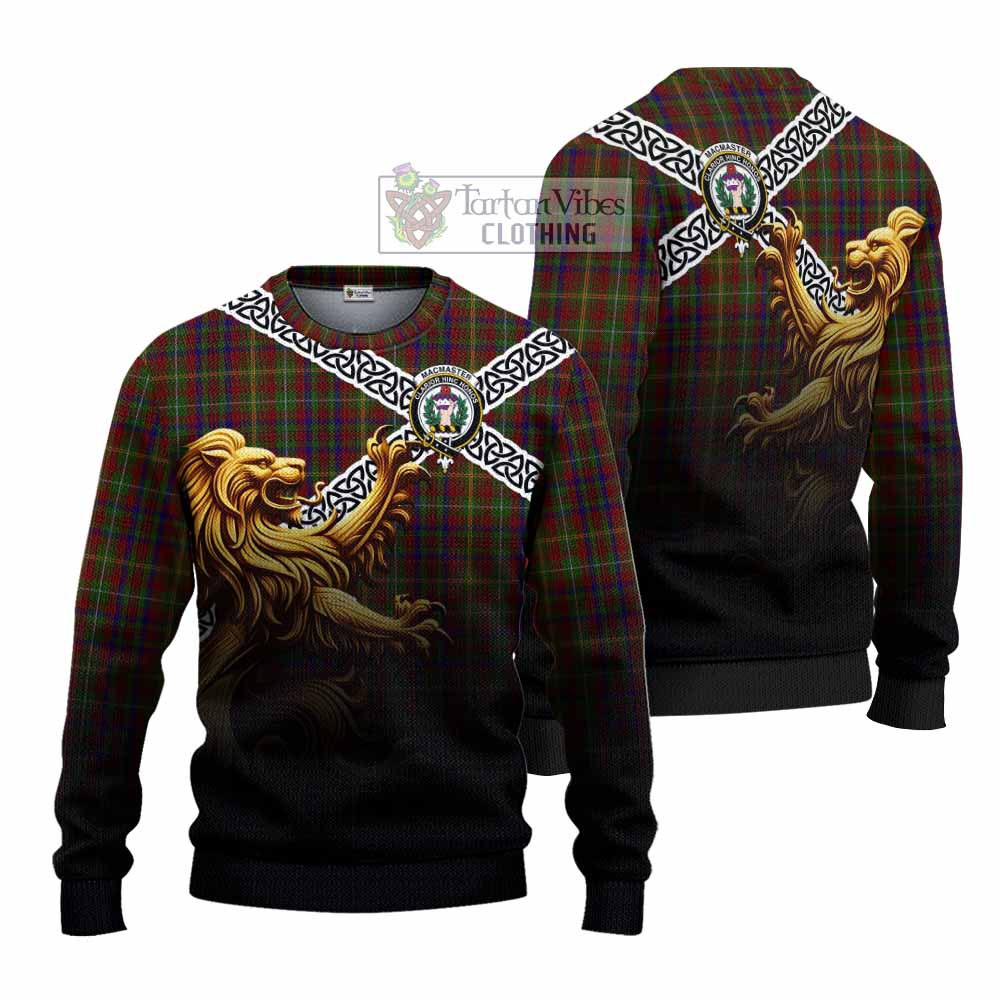 MacMaster (McMaster) Crest Tartan Knitted Sweater with Golden Lion Emblem Celtic Style - Tartan Vibes Clothing