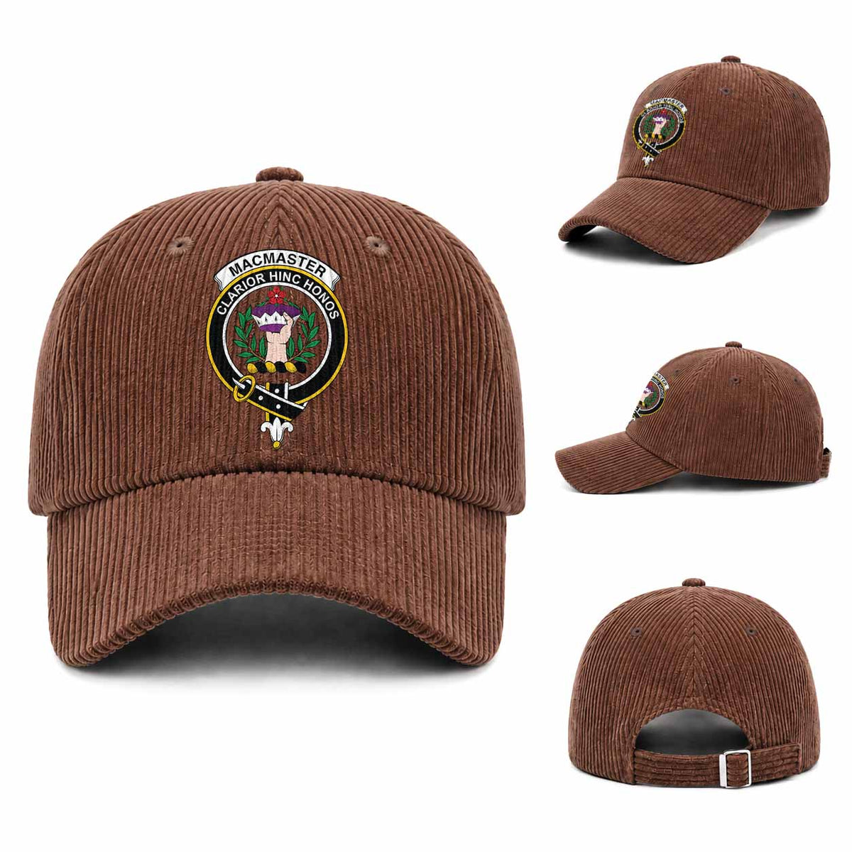 MacMaster (McMaster) Scottish Clan Crest Corduroy Baseball Cap One Size (Adjustable) Brown - Tartan Vibes Clothing