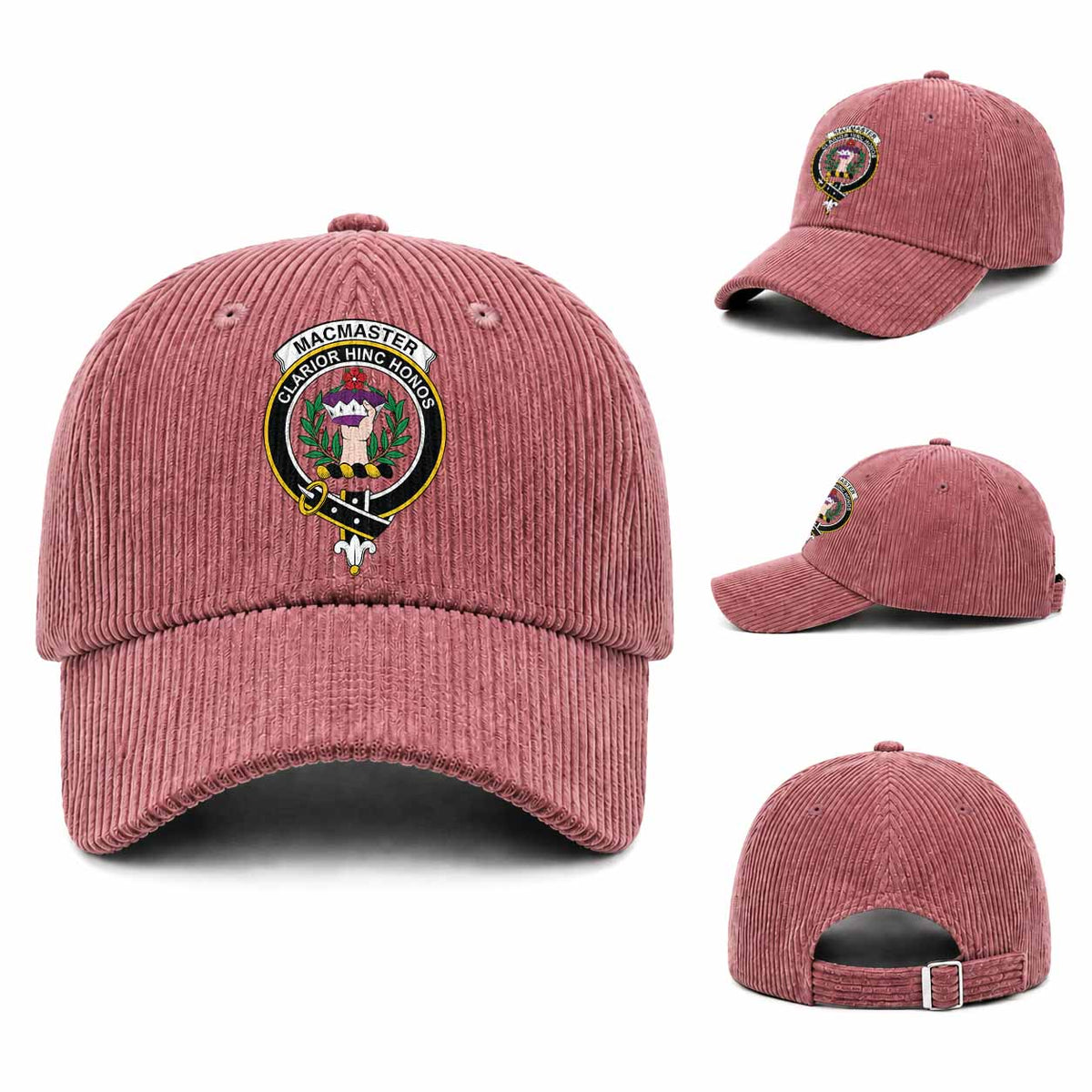 MacMaster (McMaster) Scottish Clan Crest Corduroy Baseball Cap One Size (Adjustable) Dusty Rose - Tartan Vibes Clothing