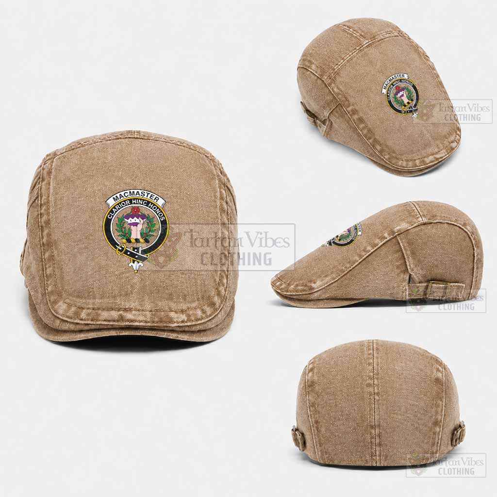 MacMaster (McMaster) Scottish Clan Crest Washed Flat Cap - Unisex Jeff Cap One Size (Adjustable) Khaki - Tartan Vibes Clothing