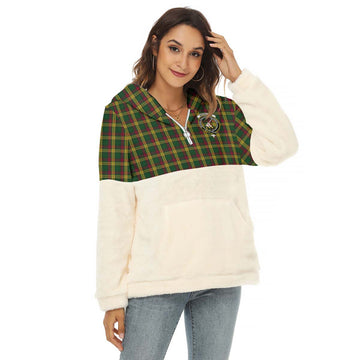 MacMillan (McMillan) Tartan Women's Borg Fleece Hoodie With Half Zip with Family Crest