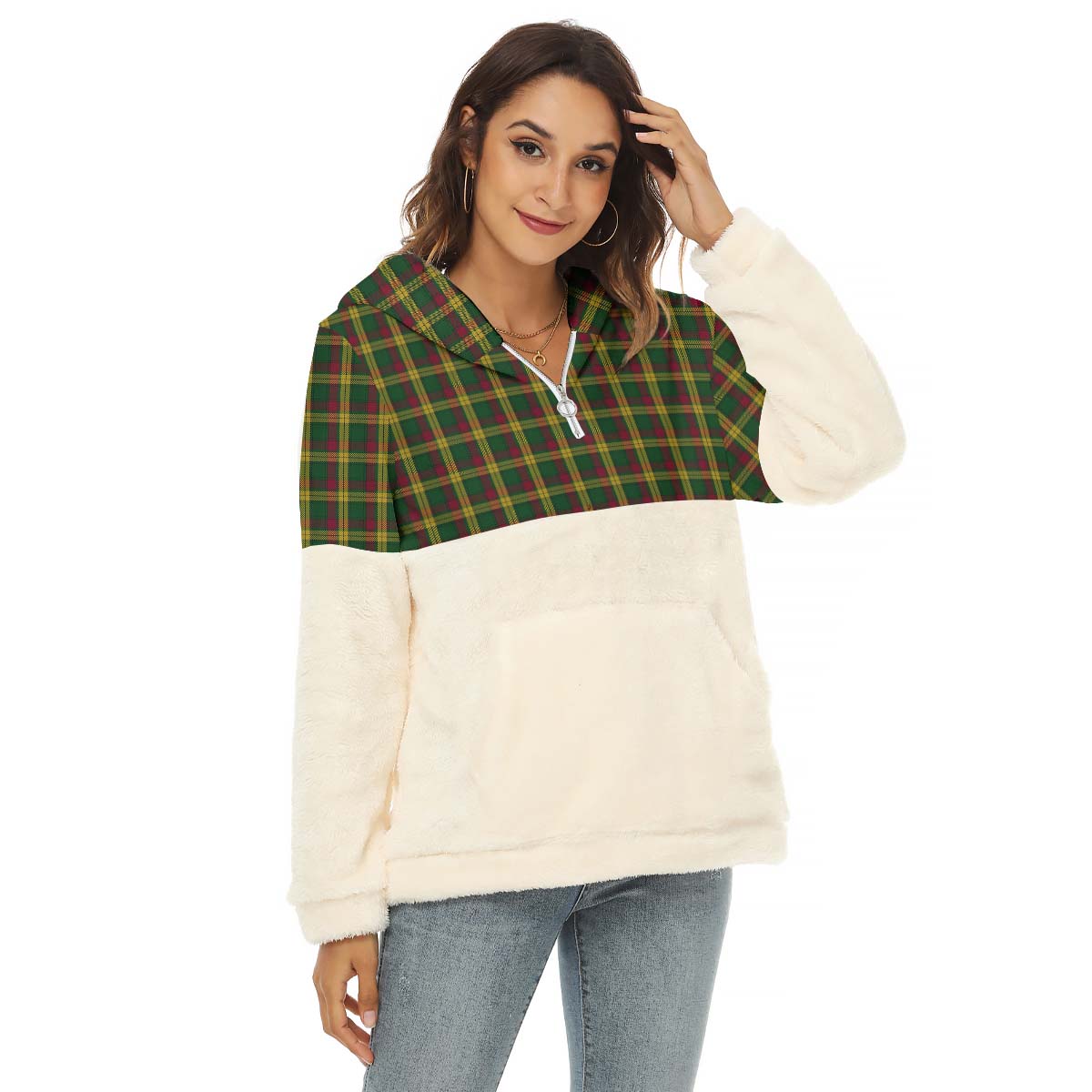 MacMillan (McMillan) Tartan Half Style Women's Borg Fleece Hoodie with Half Zip Female - Tartan Vibes Clothing
