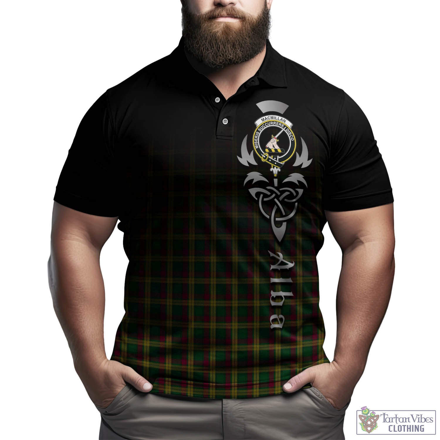 Tartan Vibes Clothing MacMillan Ancient Tartan Polo Shirt Featuring Alba Gu Brath Family Crest Celtic Inspired