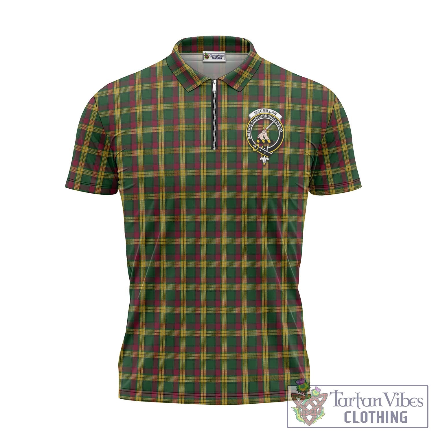 Tartan Vibes Clothing MacMillan Ancient Tartan Zipper Polo Shirt with Family Crest