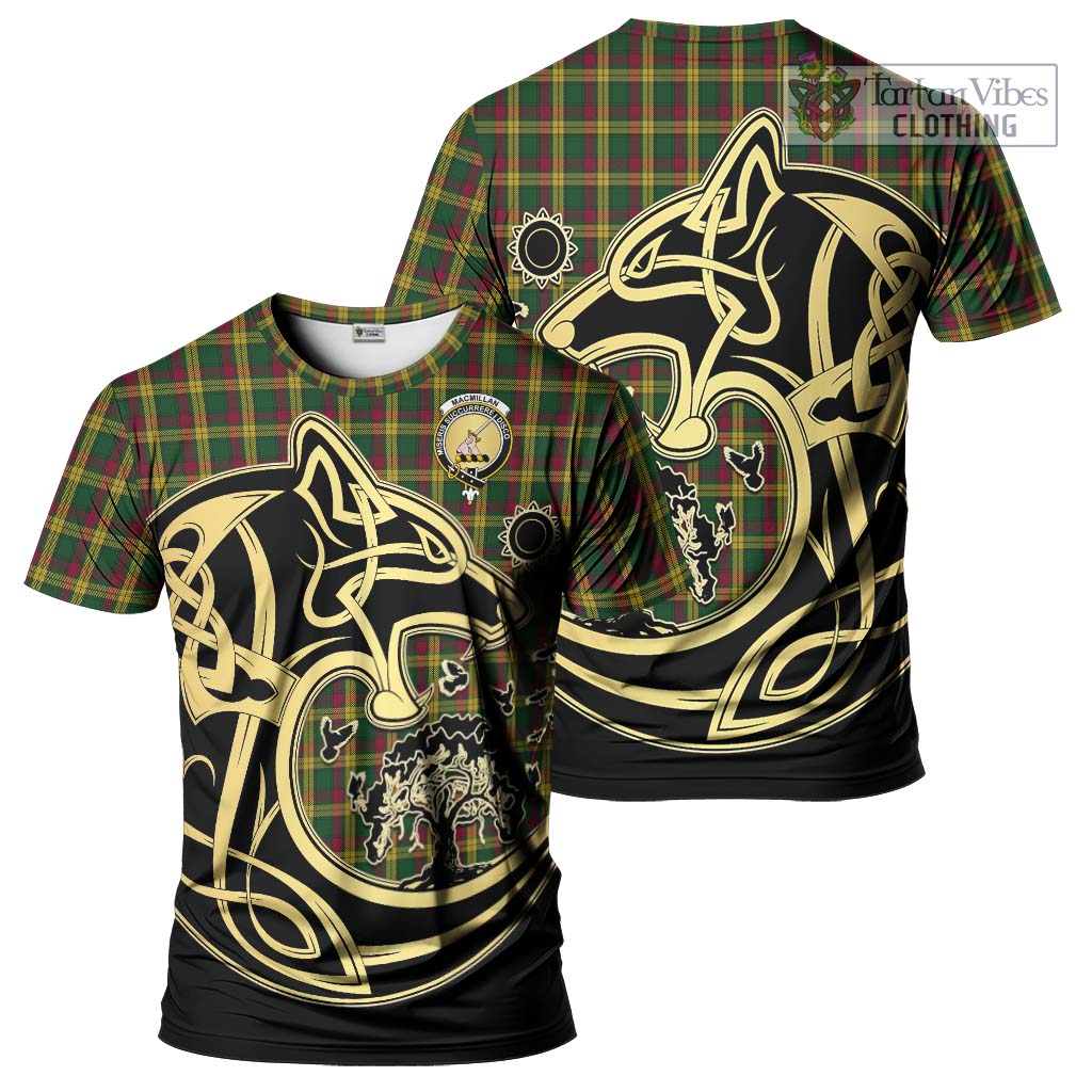 Tartan Vibes Clothing MacMillan Ancient Tartan T-Shirt with Family Crest Celtic Wolf Style